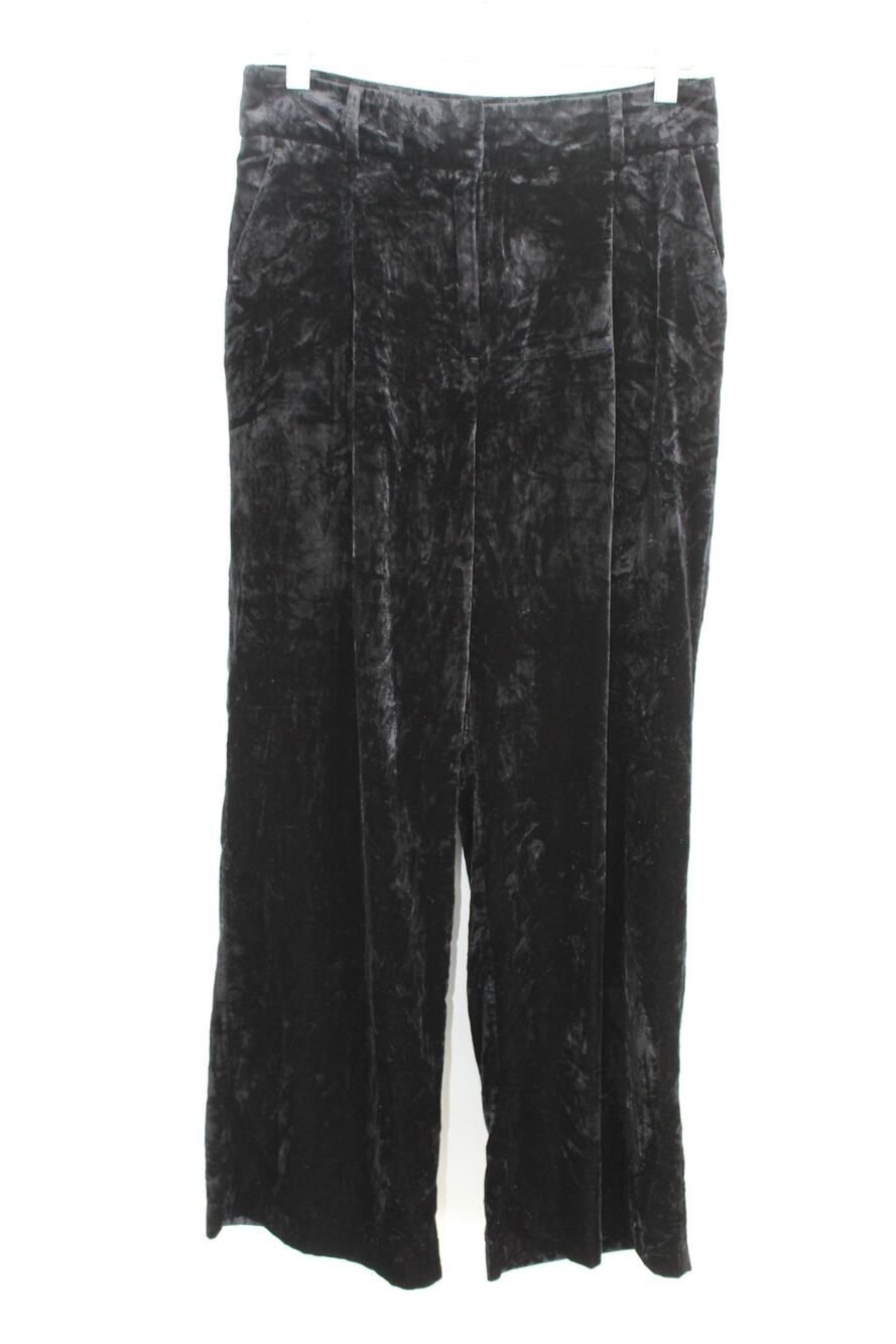Loft Peyton Trouser Black Velvet Wide Leg Pants Size 2P Petite